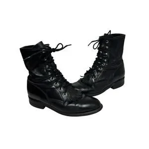 size 8 B Vintage Justin Black Lace-Up Leather western/riding/granny style Boots Justin Women main image 3